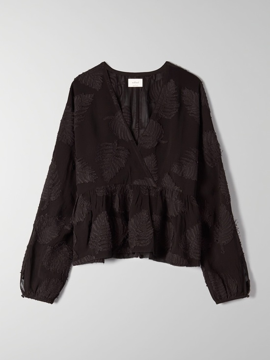 Wilfred Tops - Aritzia Wilfred Black Semi Sheer Ruffle Peplum Augustine Blouse (Size XXS)